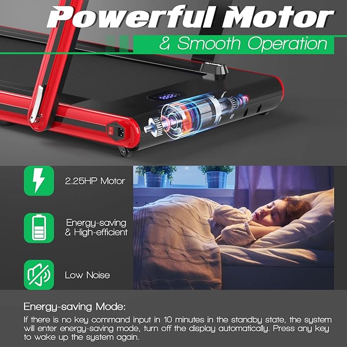 Caminadora Eléctrica Plegable 2 en 1 con Motor 2.25 hp y Pantalla Dual, Rojo miniatura 8