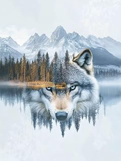 Mountain Dimond Painting Wolf Diamond Art Kits for Adults Beginners DIY 5D Square Full Dirll Crystal Gem Art Embroidery Paintings Crafts Picture Kit, Home Wall Decor, Hobbies for women 16x22in r7-19L