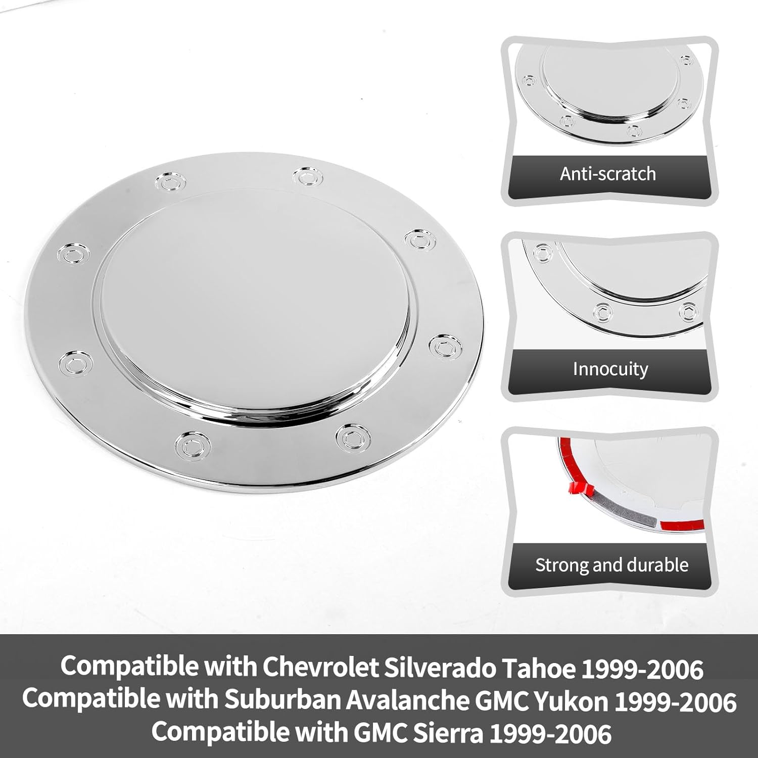 CheroCar Fuel Filler Gas Door Cover Fit for 2007 2008 2009 2010 2011 2012 2013 Chevrolet Silverado Tahoe Suburban Avalanche GMC Yukon GMC Sierra Exterior Accessories,Chrome B