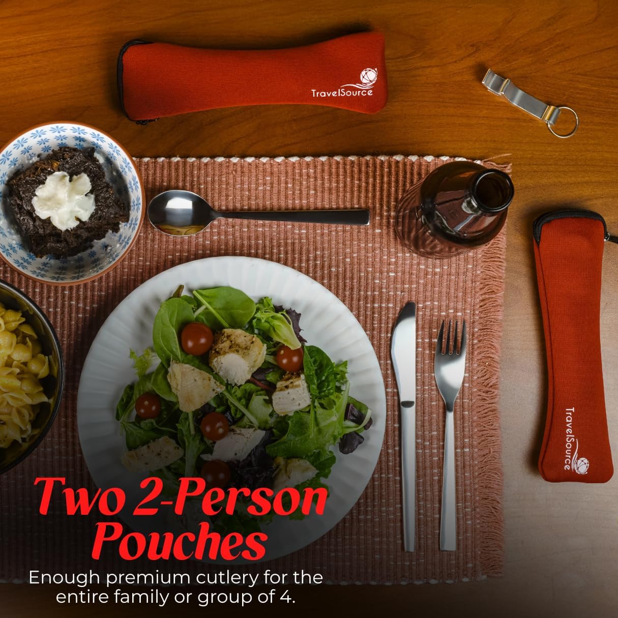 Portable Utensils With Case - 2 Pack 4- Person - Fork, Spoon, Knife, Bottle Opener - Premium Silverware Set - Reusable Utensils For Lunch Box image 7 of 7 B01AXMYA3M