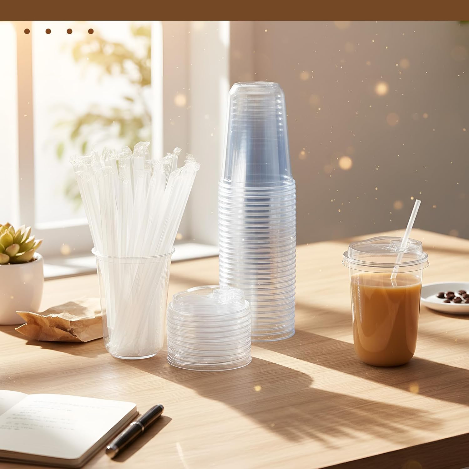 50 Pcs 16oz Clear Plastic Cups with Lids and Straws, Disposable Iced Coffee Drink Cups, Plastic Cup for Iced Coffee, Wine, Cocktail, Smoothie, Milkshake, Cold Beverage Party Catering Supplies - Image 5