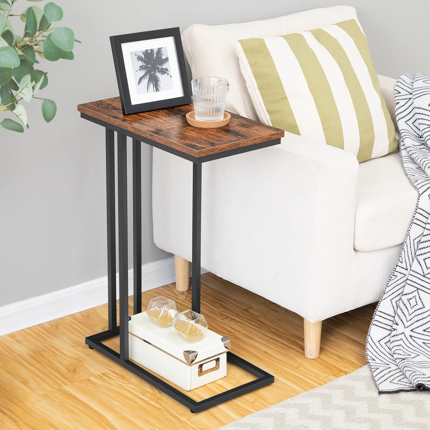HOOBRO Side Table, Snack Table Heavy-Duty Sofa Side Table for Living Room, Bedroom, Easy Assembly, Space Saving, Wood Look Accent Furniture with Metal Frame, Rustic Brown BF02SF01