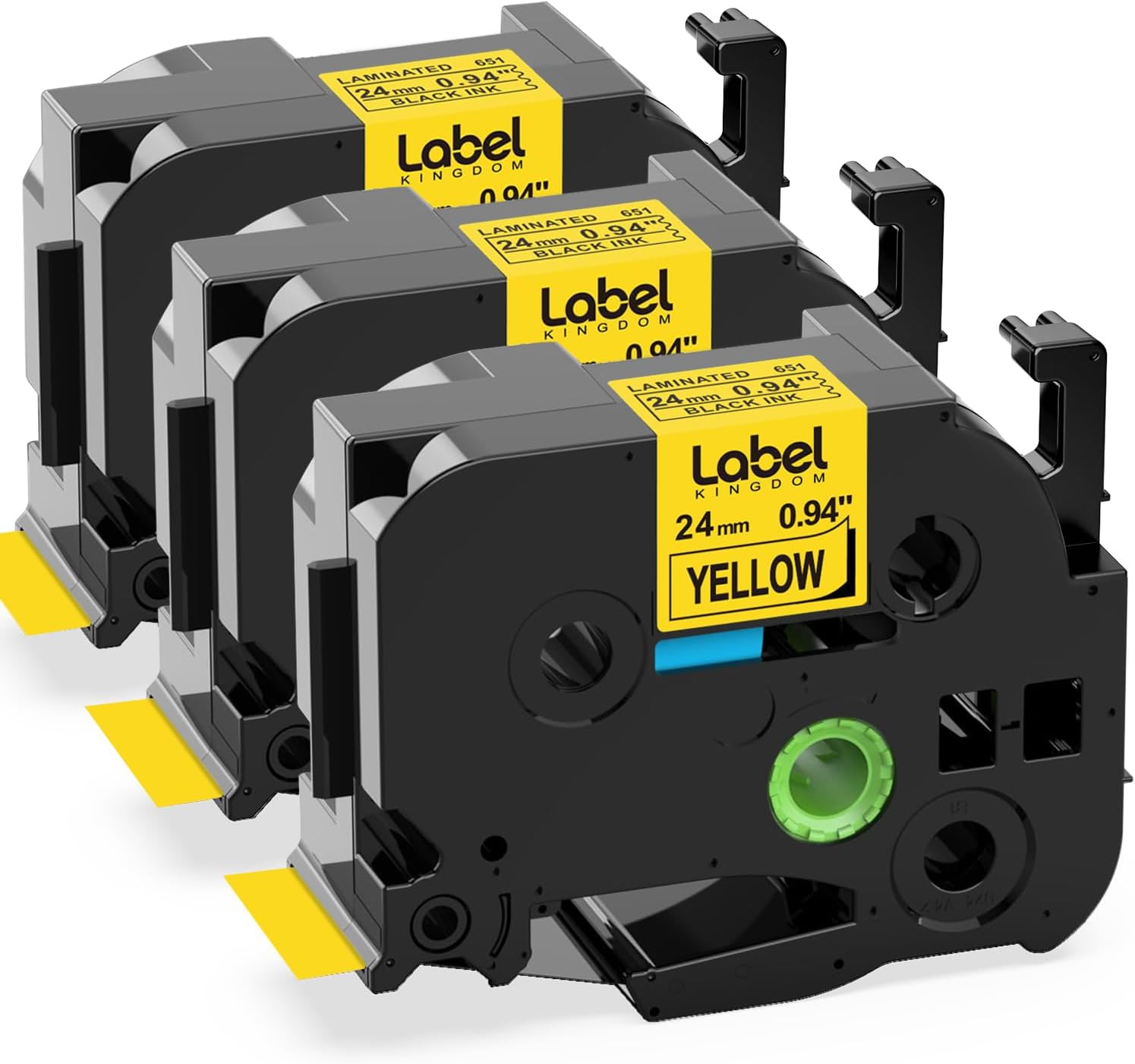 - Label KINGDOM Compatible Label Tape Replacement for P-Touch TZe-651 TZe651 TZ651 TZ-651 Label Tape, Black on Yellow, 24mm x 8m, 0.94 Inch x 26.2 Feet, Work with PT-D600 PT-D600VP Label Maker, 3-Pack
