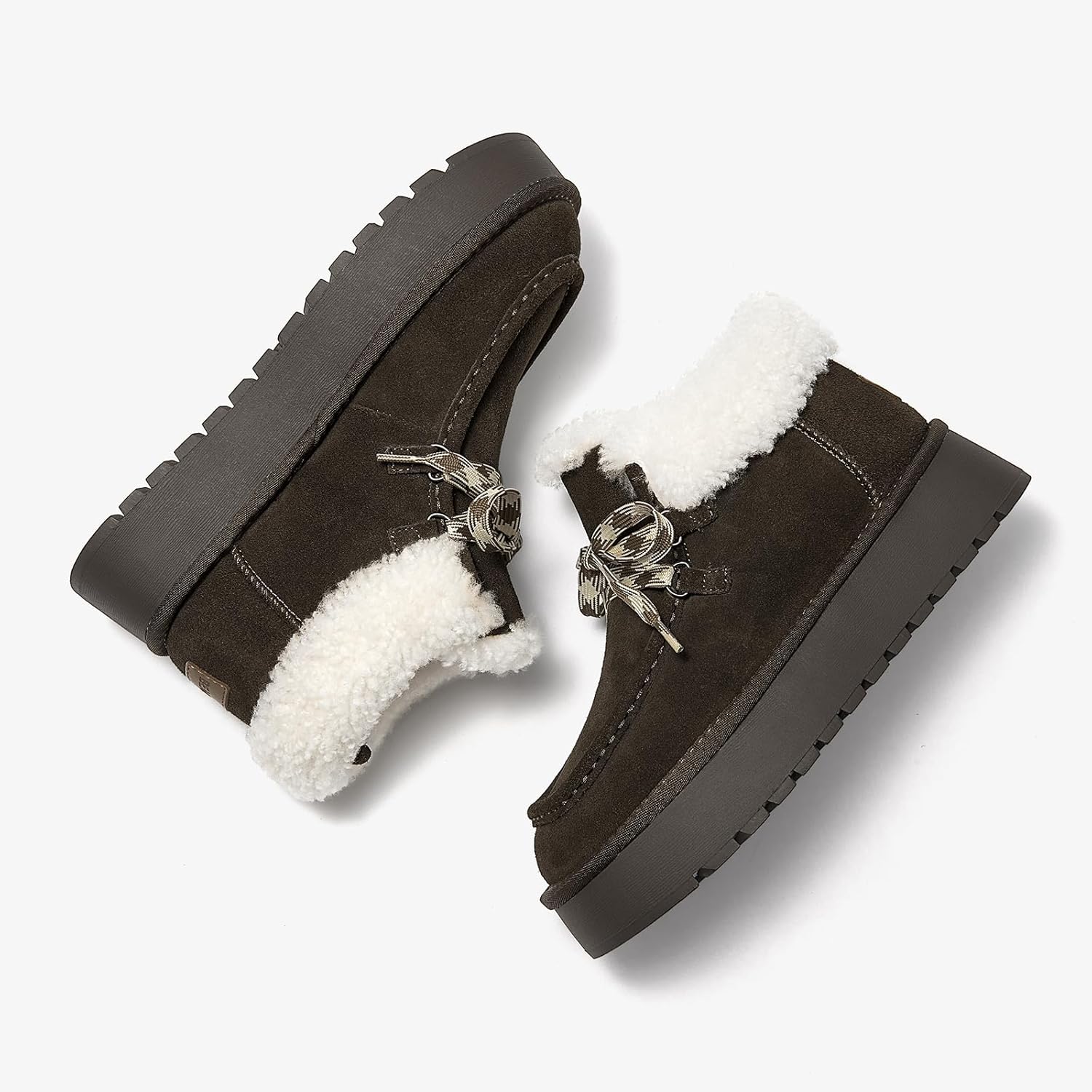 BEAU TODAY Womens Winter Snow Boots, Fur Lined Ankle Booties for Women Warm Boots, Chunky Platform Lace-up Boots Shoes Suede Leather Non-slip Warm Winter Shoes - Image 6