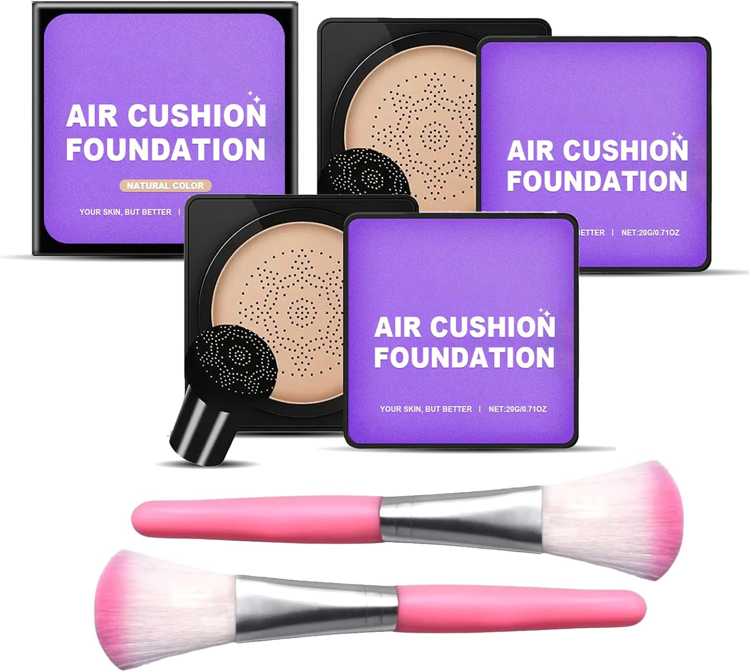 Flawless Radiant Skin Instantly BB Cream Premium BB Cream & Air Cushion CC Foundation with Waterproof Oil Control and Moisturizing Matte Concealer, Natural Colour, Pack of 2