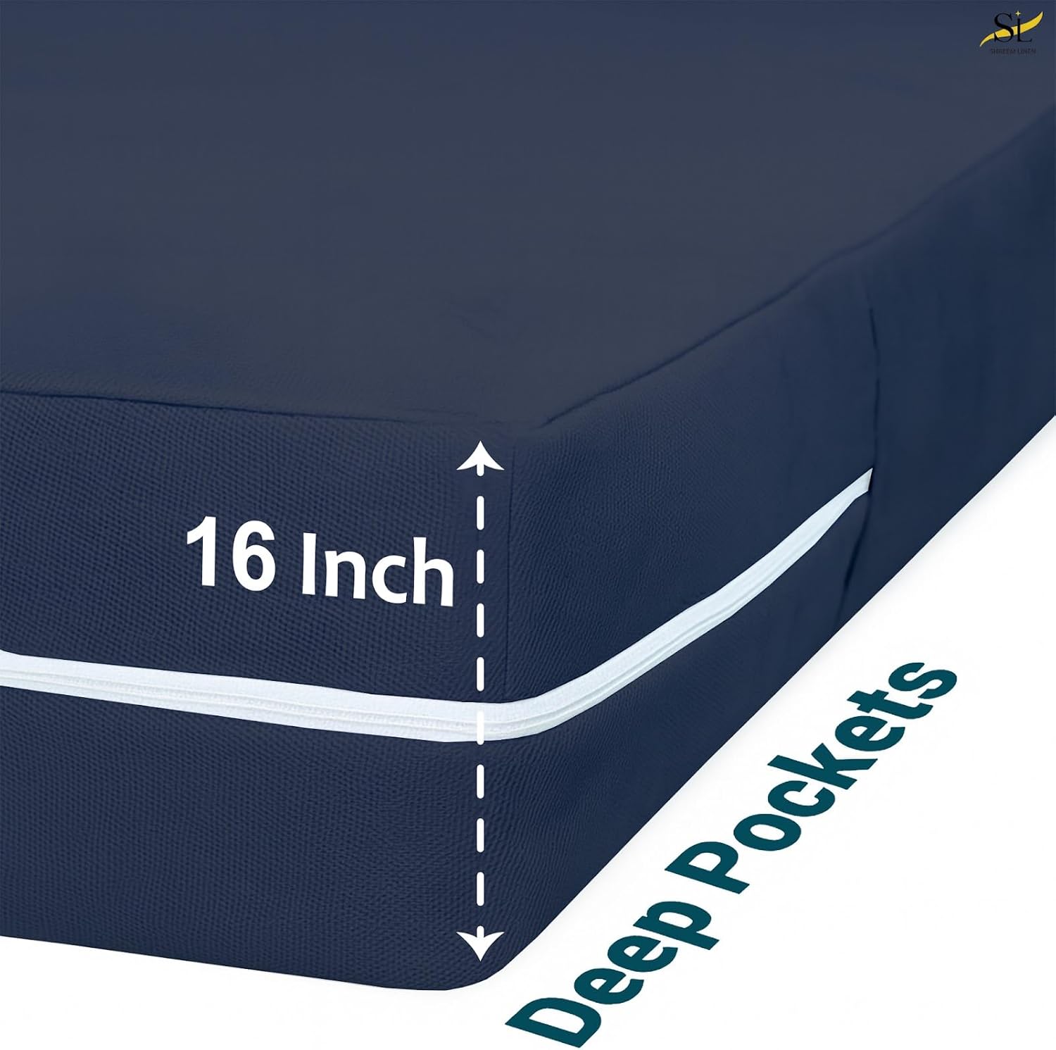 Mattress Protector Twin XL Size 100% Waterproof Zippered Cover, 15 Inches Deep, Six-Sided Mattress Encasement for Bed, Zipper Closure Style (Navy Blue)