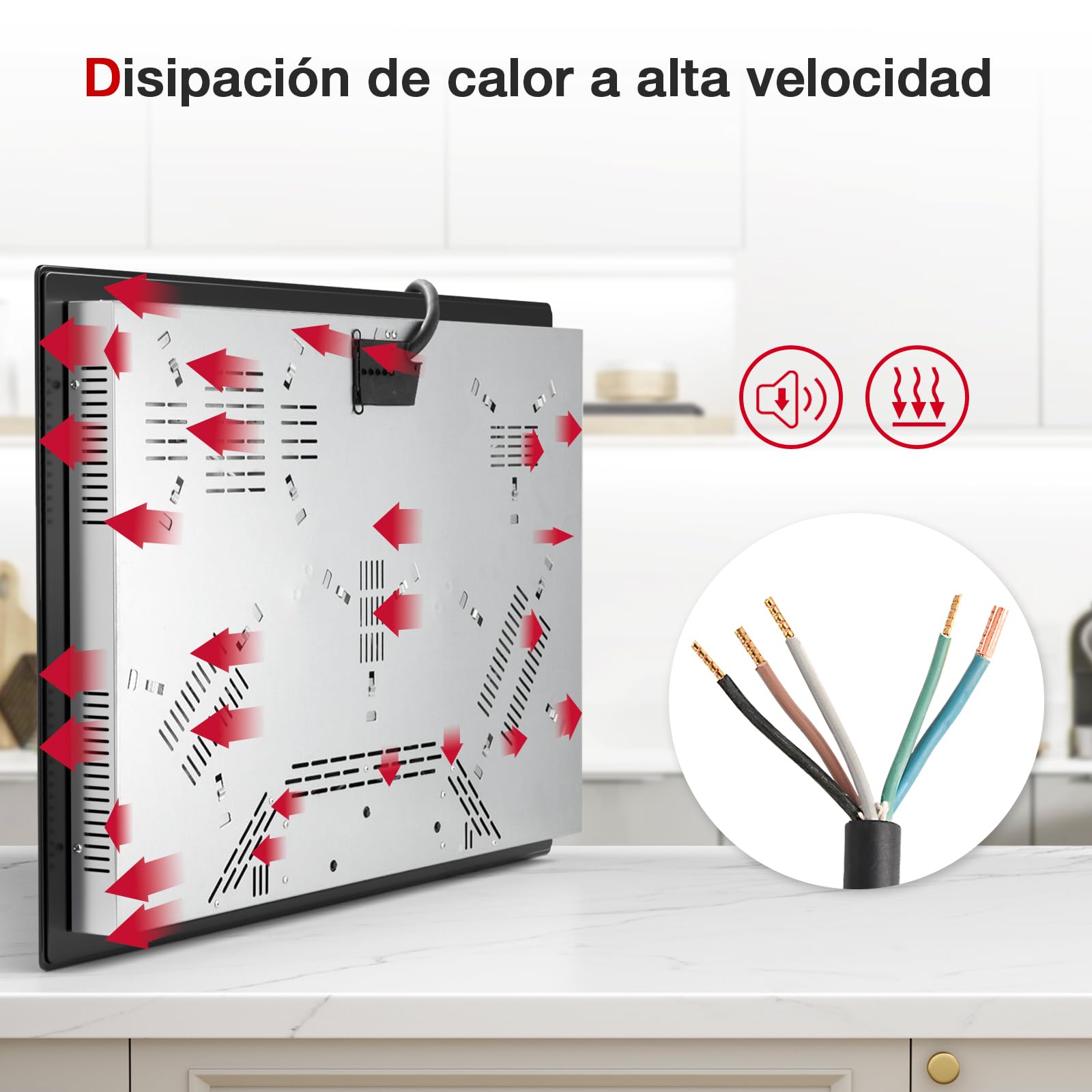 Wehimo -Placa Vitroceramica 5 Fuegos 9 niveles de Potencia,Control Táctil,Temporizador 99min, Dispositivo de Bloqueo de Seguridad,Indicador de Calor