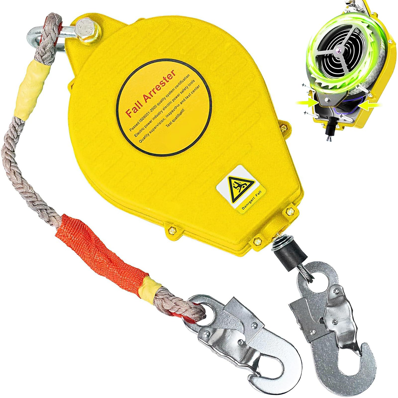 Dispositivo Anticaidas Retráctil con Gancho Autoblocante, 3-20m Anticaidas Retractil para Trabajos en Altura, Equipos Anticaída Retractil Homologado Trabajo en Tejados/Altura, 150kg(yellow,7m)