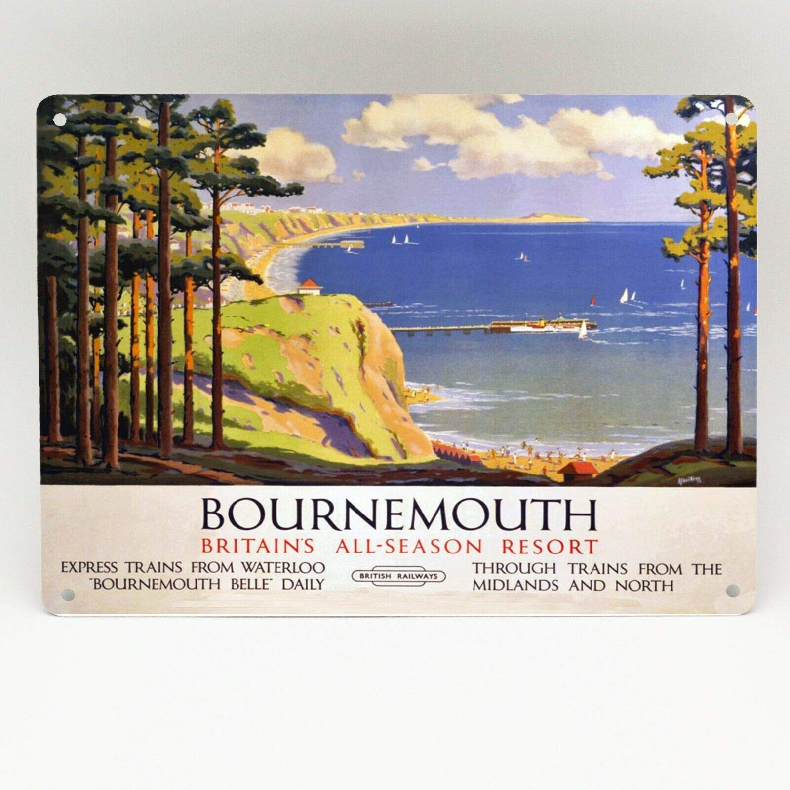 Inga D1568 Bournemouth Southern Regions Railway Poster Metal Sign British Rail Travel Train Metal Tin Sign 8X12 Inches