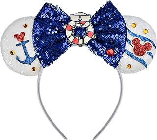 Mouse Ears Glitter Sequin Headband Fashion Sparkle Bow Hair Hoop Women Party Costume Photography Props Accessory (Cruise and Buoy)