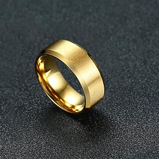Stainless Steel Rings for Men, 8MM Simple Matte Surface Basic Ring, Black/Gold/Silver Beveled Polished Edge Wedding Band, Size 5-14