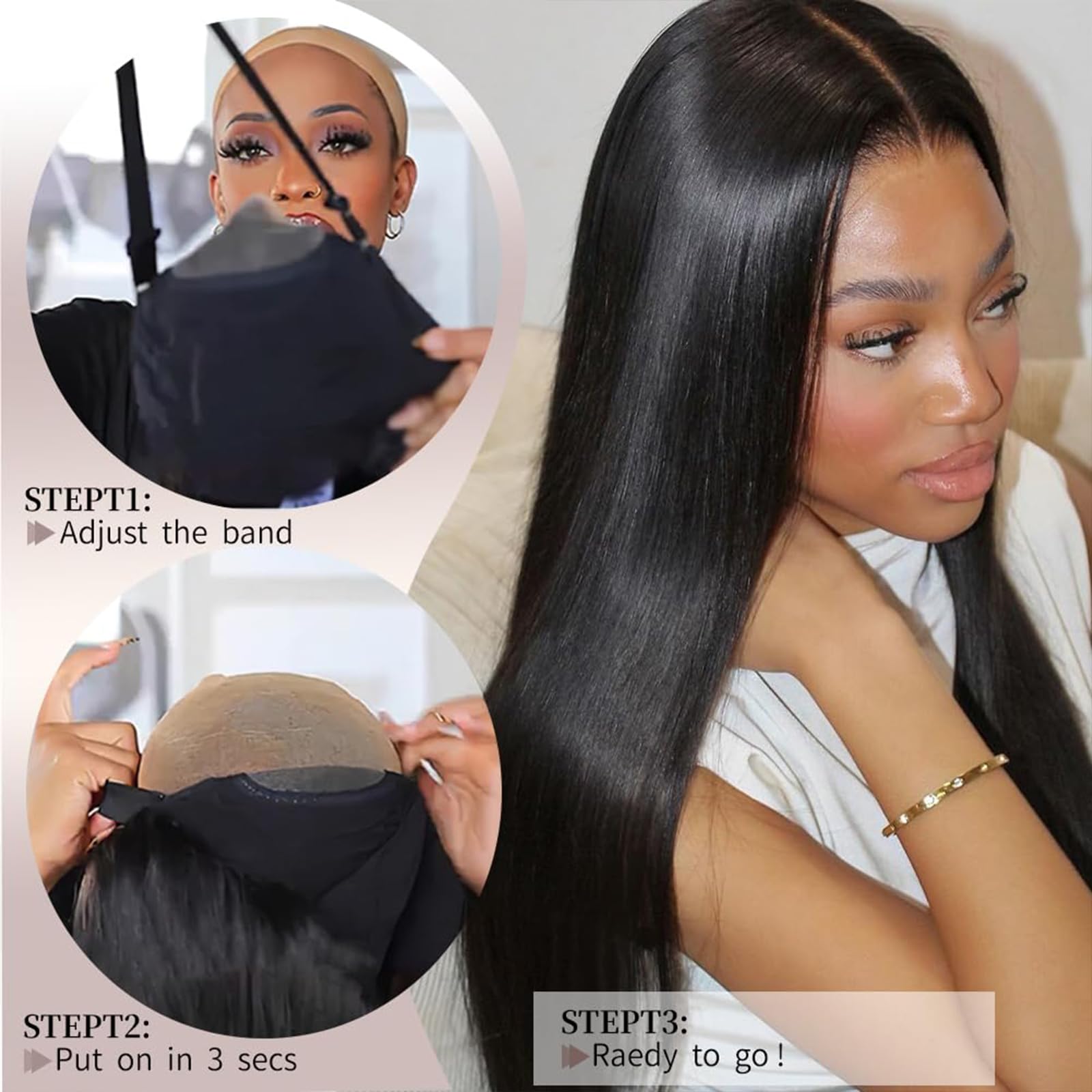 28" 6x5 Wear And Go Parrucche Senza Colla Pre-Cut 200% Densità HD Dritto Lace Frontale 100% Remy Umano Capelli D