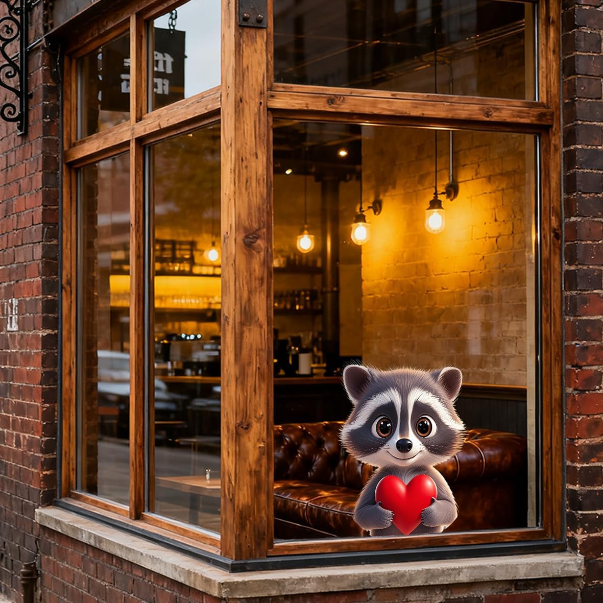 1pcs Cute Raccoon Window Sticker, Double - Sided Funny Animal Decals for Cars, Raccoon Lover Window Cling for Farmhouse Classroom Office Kids' Room (Raccoon Heart) image 2