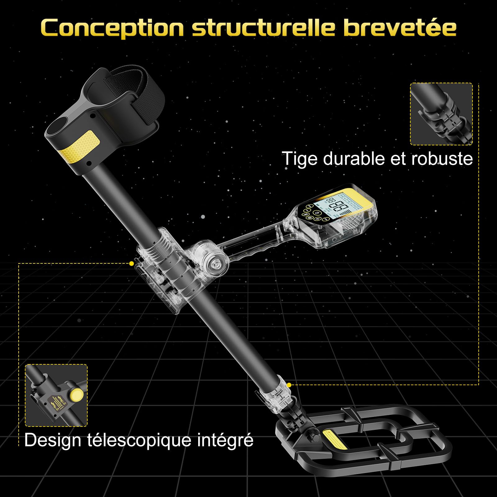 LOLARAN Kit de Détecteur de Métaux pour Adultes et Enfants, Batterie au Lithium Rechargeable, Détecteur de Métaux Professionnel avec Mode Pinpoint, Detecteur de Metaux sans Fil, Rétractable, Étanche