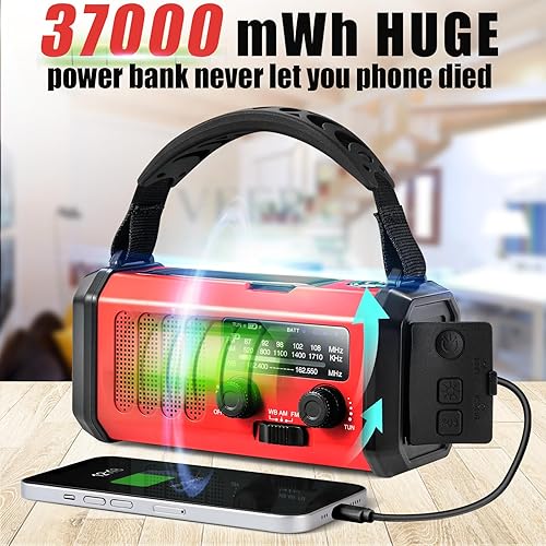 Miniatura 2 de Radio de manivela de emergencia de 10000 mAh, radio meteorológica NOAAAMFM, carga tipo C, carga solar, SOS, linterna LED de 3 modos, lámpara de