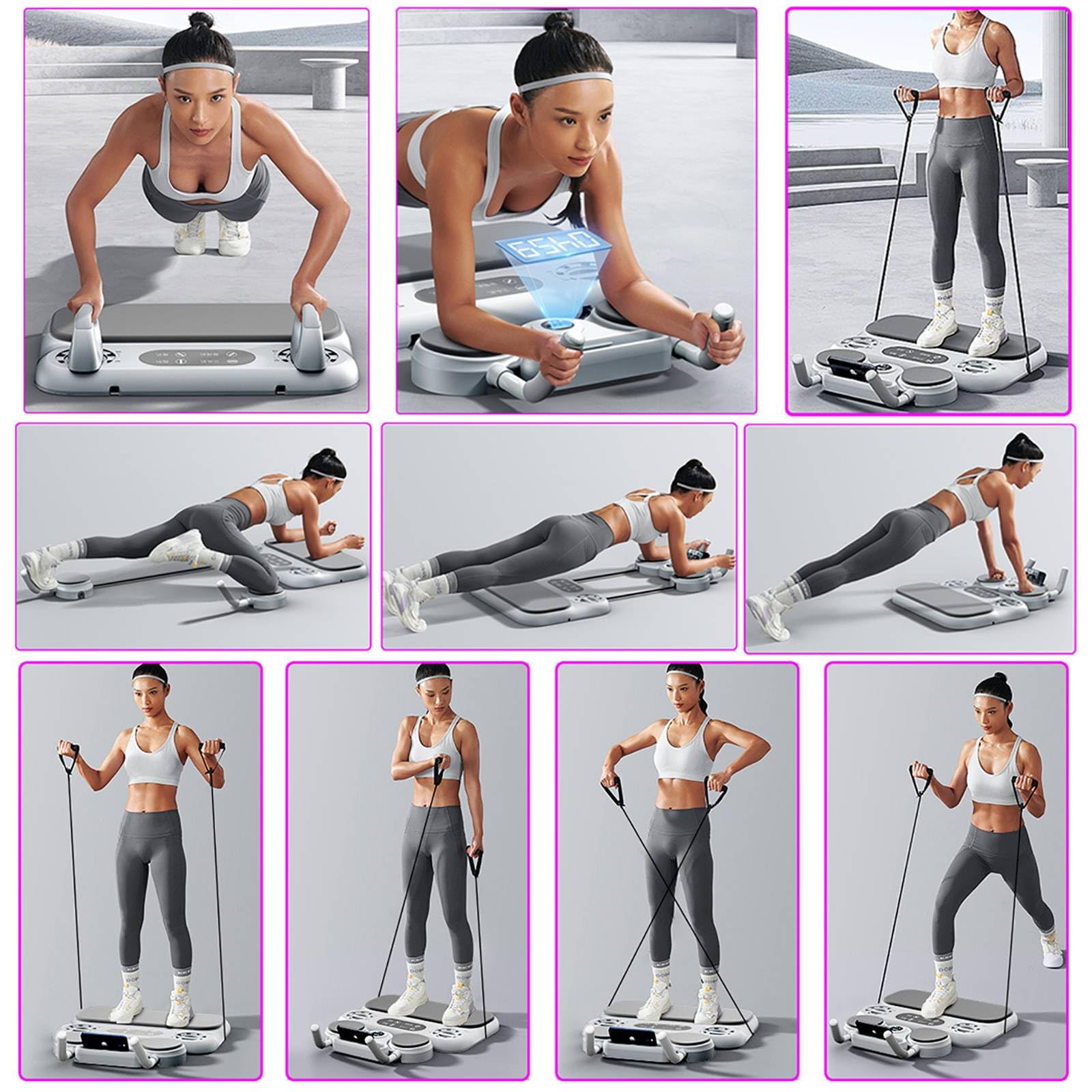 Pilates Reformer, Máquina De Pilates Multifuncional 6 En 1 con Entrenador De Planchas, Rueda Abdominal De Rebote, Bandas De Resistencia Y Tabla De Flexiones — para Casa, Gimnasio Y Viajes