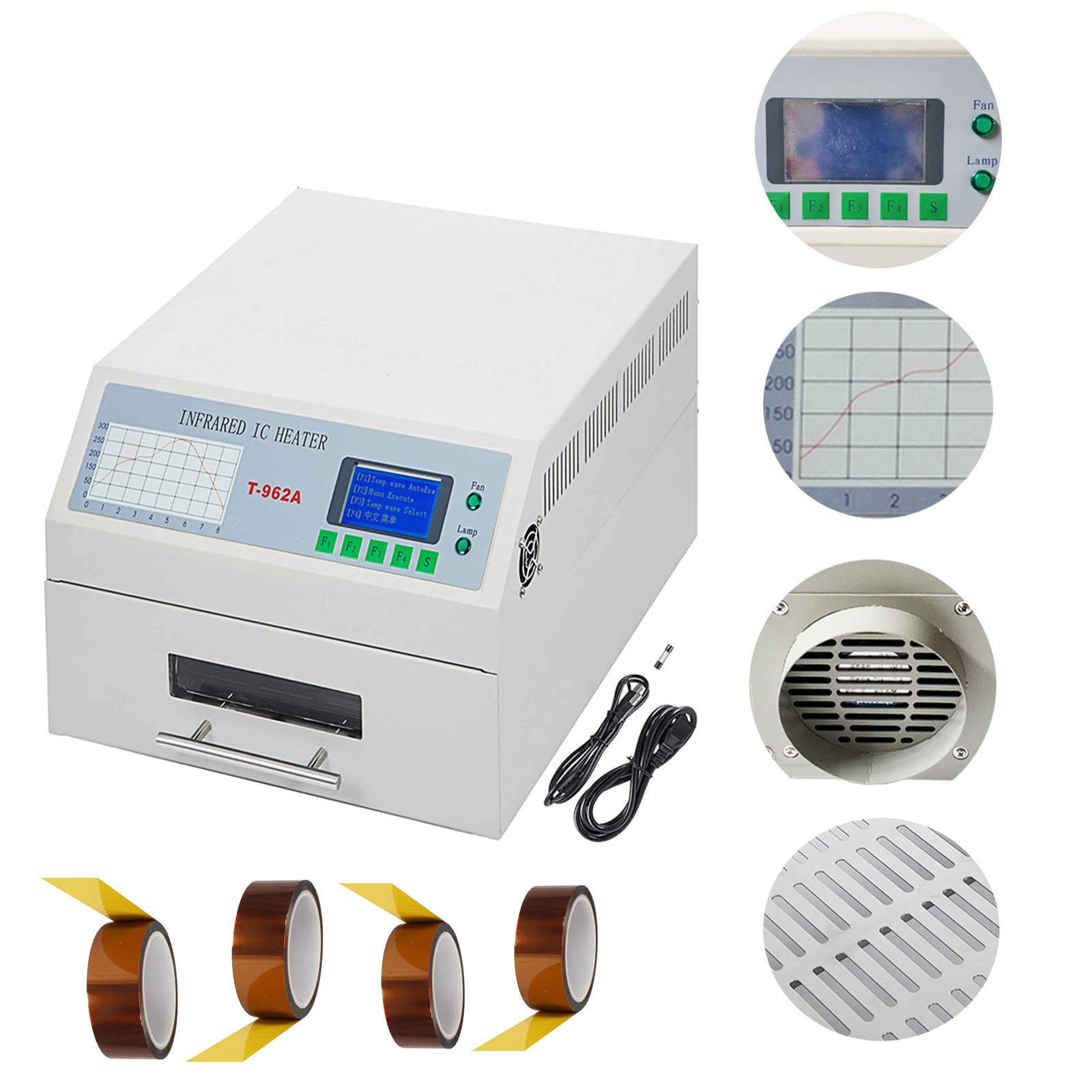 INTSUPERMAI Reflow Oven T-962A Micro-computer Control Reflow Soldering Machine with 300x320mm Soldering Area Drawer Type Lead Free Reflow Soldering Machine 110V 1500W