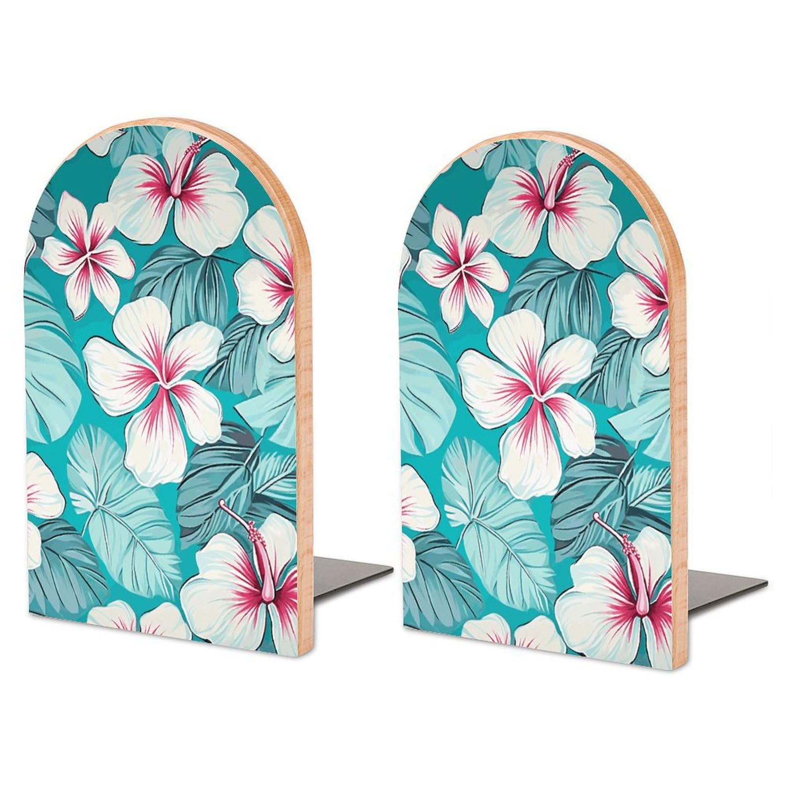 Serre-livres en bois fleurs d'hibiscus pour bureau et maison