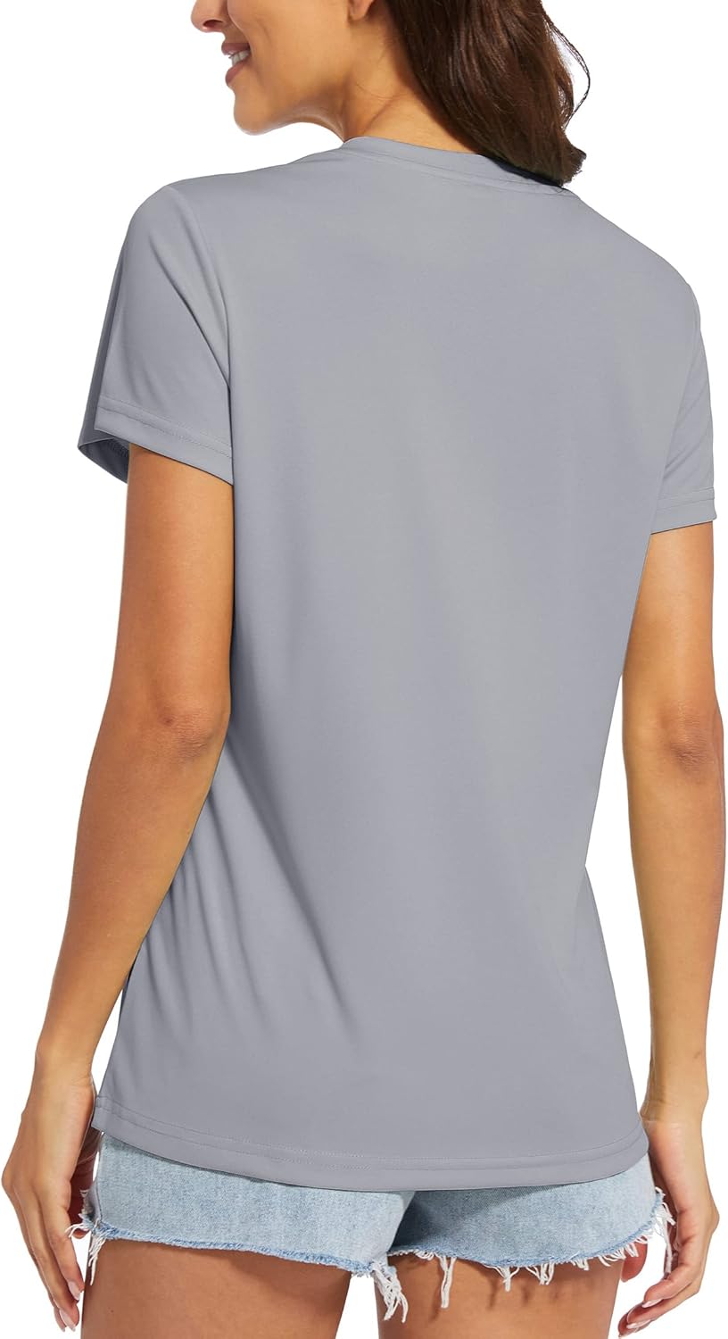 MAGCOMSEN Women's T Shirts Short Sleeve Workout Tops UPF 50+ Sun Protection V-Neck Moisture Wicking Quick Dry Tee - Image 2