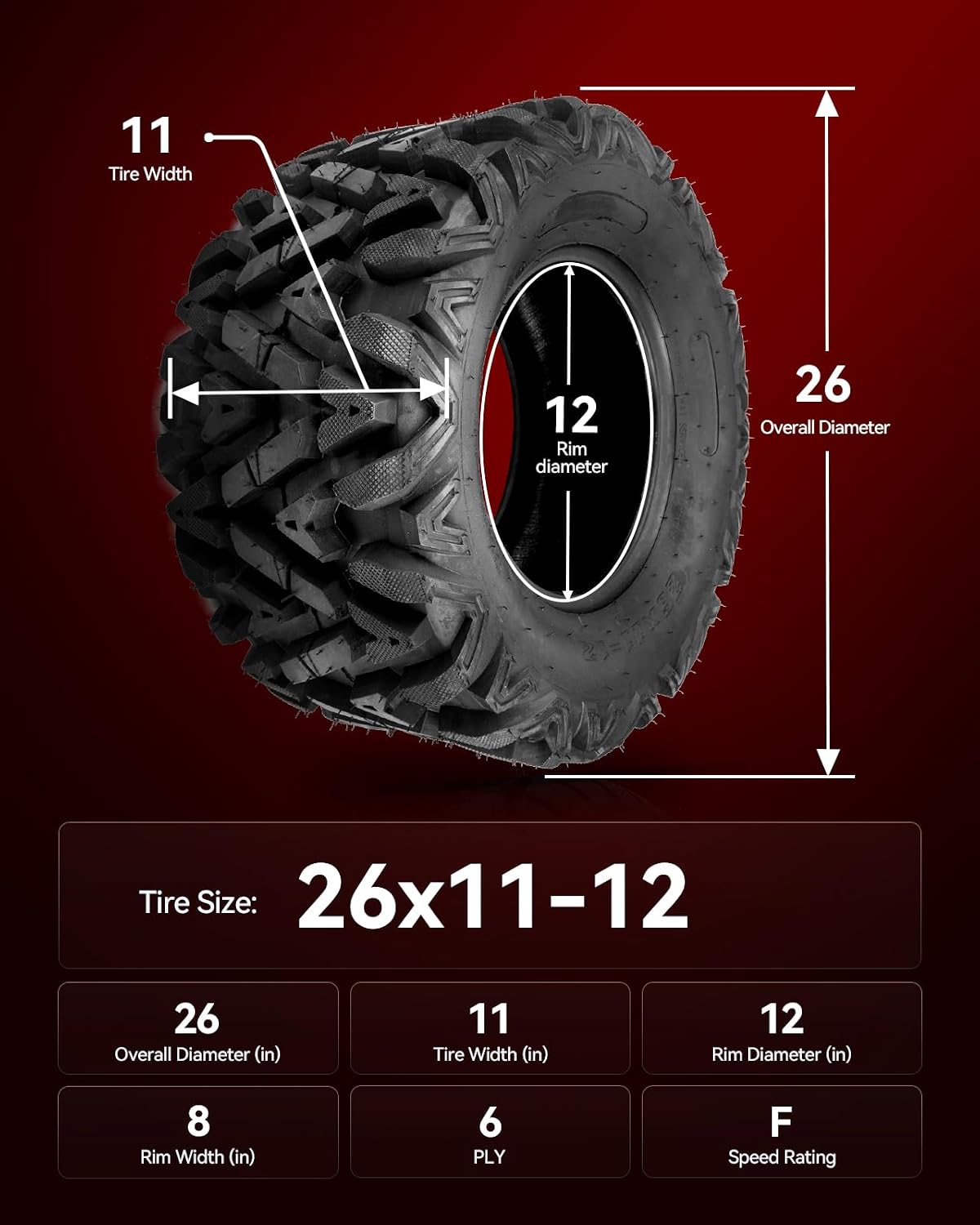 Torchbeam 26x11-12 ATV UTV Tires All-Terrain Quad Tire for All Trail Mud Pavement Sand Off-Road Tire,6 Ply, 1 pack