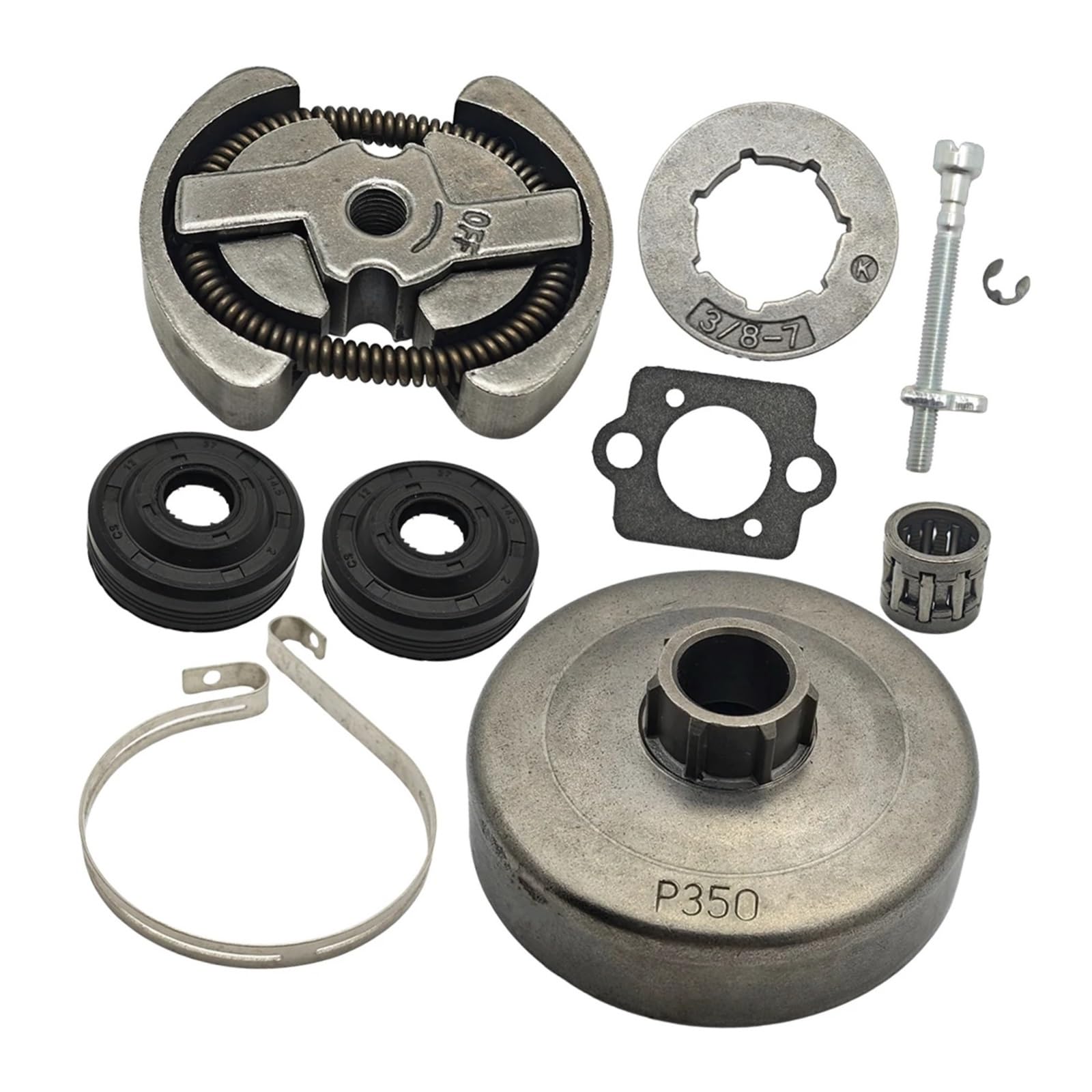 Kit de llanta de piñón de Tambor de Embrague 3/8 7T Apto for Motosierra con Banda de Freno de Cadena de Sello de Aceite 420 390 350 351 352 371