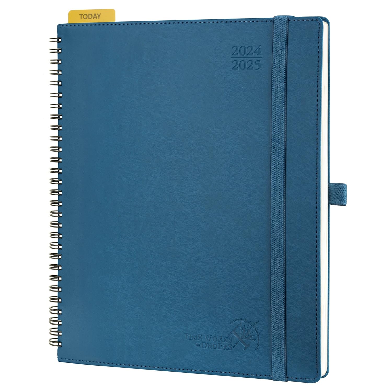 POPRUN Agenda 2024 2025 Semana Vista 26,5 x 21,5 cm, Agenda Semanal 17 Meses de Ago.2024 a Dic.2025, Planificador en Espiral, Tapa Blanda, 80 GSM Papel, Azul Cielo Nocturno