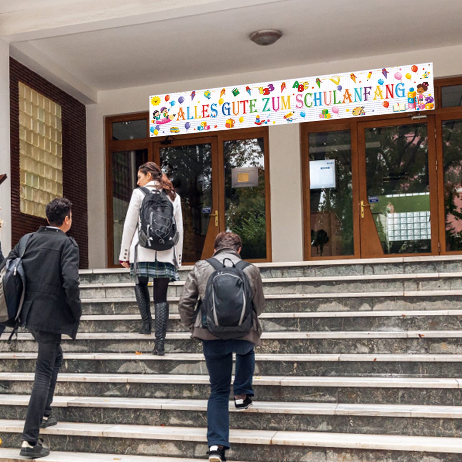LAMEK Alles Gute Zum Schulanfang Banner 300x50cm Einschulung Willkommen Girlande Banner Schuleinführung Extra Lange Hintergrund Schulkind Schulstart Deko für Schultag Jungen Mädchen, Weiß