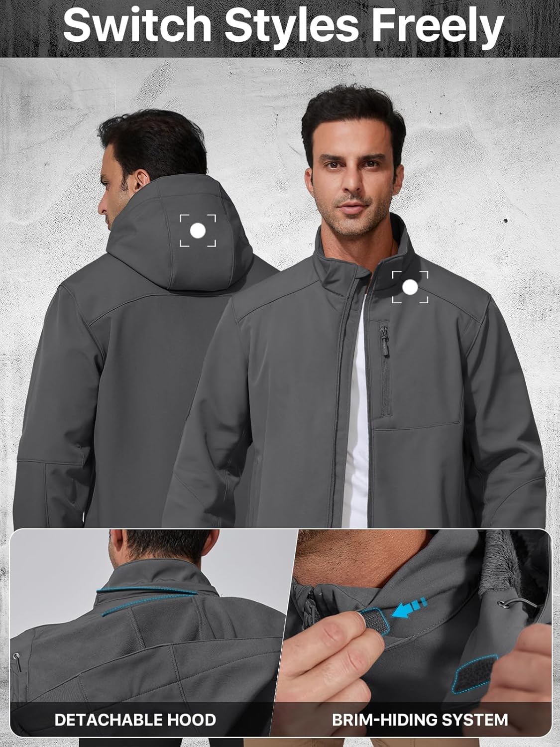 FREE SOLDIER Men's Lightweight Softshell Jacket Winter Fleece Lined Hooded Rain Waterproof Hiking Outdoor Jackets - Image 4