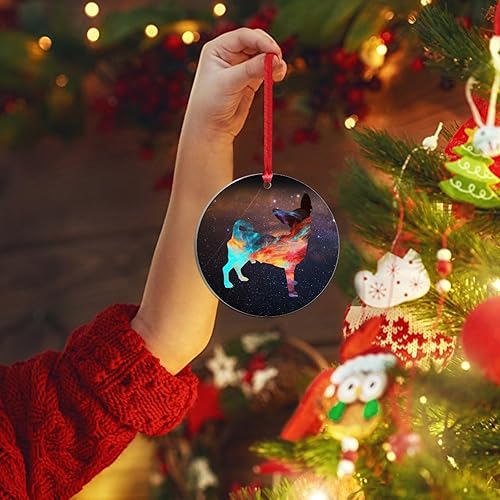 Miniatura 10 de Adorno navideño de cielo estrellado para perro, Chow Chow, novedoso, acrílico, adornos de Navidad, acuarela, galaxia, perro, cachorro, adorno de