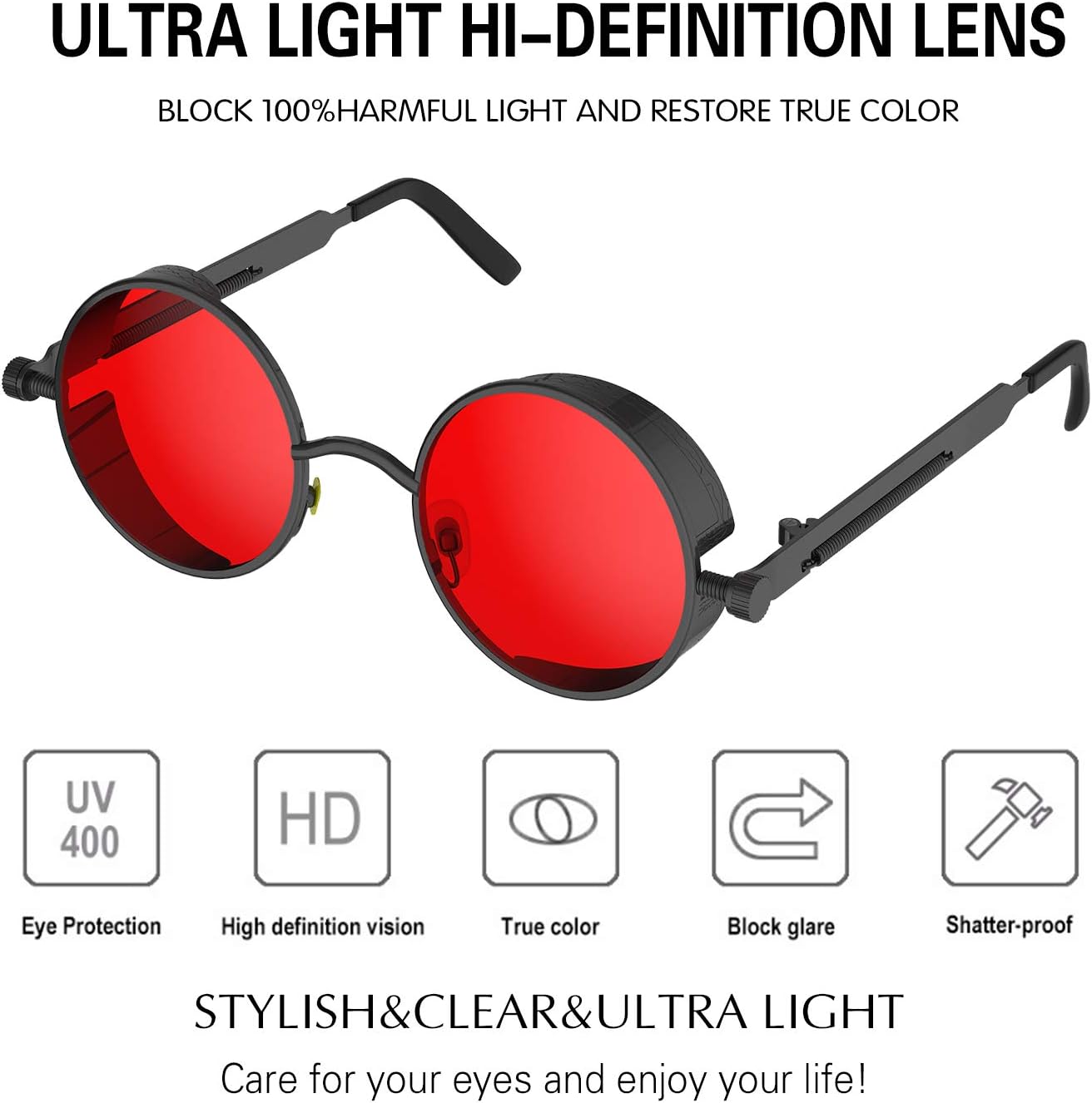 PROUDDEMON Retro Gothic Steampunk Sunglasses for Women Men Round Lens Metal Frame - Image 3