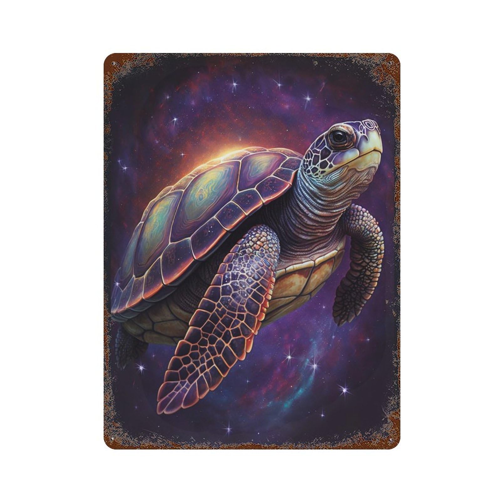 Garage Style Galactic Turtle Art Print-3 Rustic Tin Plaque 15.7"x11.8", Vintage Wall Decor for Bar And Workshop