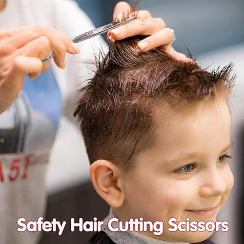 Miniatura 5 de Kit de tijeras de corte de pelo de punta redonda de seguridad para niños, hombres, mujeres y uso en salones, tijeras profesionales de peluquería con