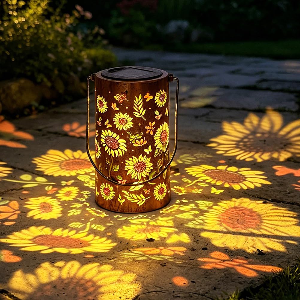 OOWOKS Colourful Sunflower Glow Solar Garden Lantern IP65 Waterproof Sunflower Solar Lantern for Outdoor Use Solar Hanging Light Garden Decorative Lamp Hanging Solar Lights for Outdoor Use