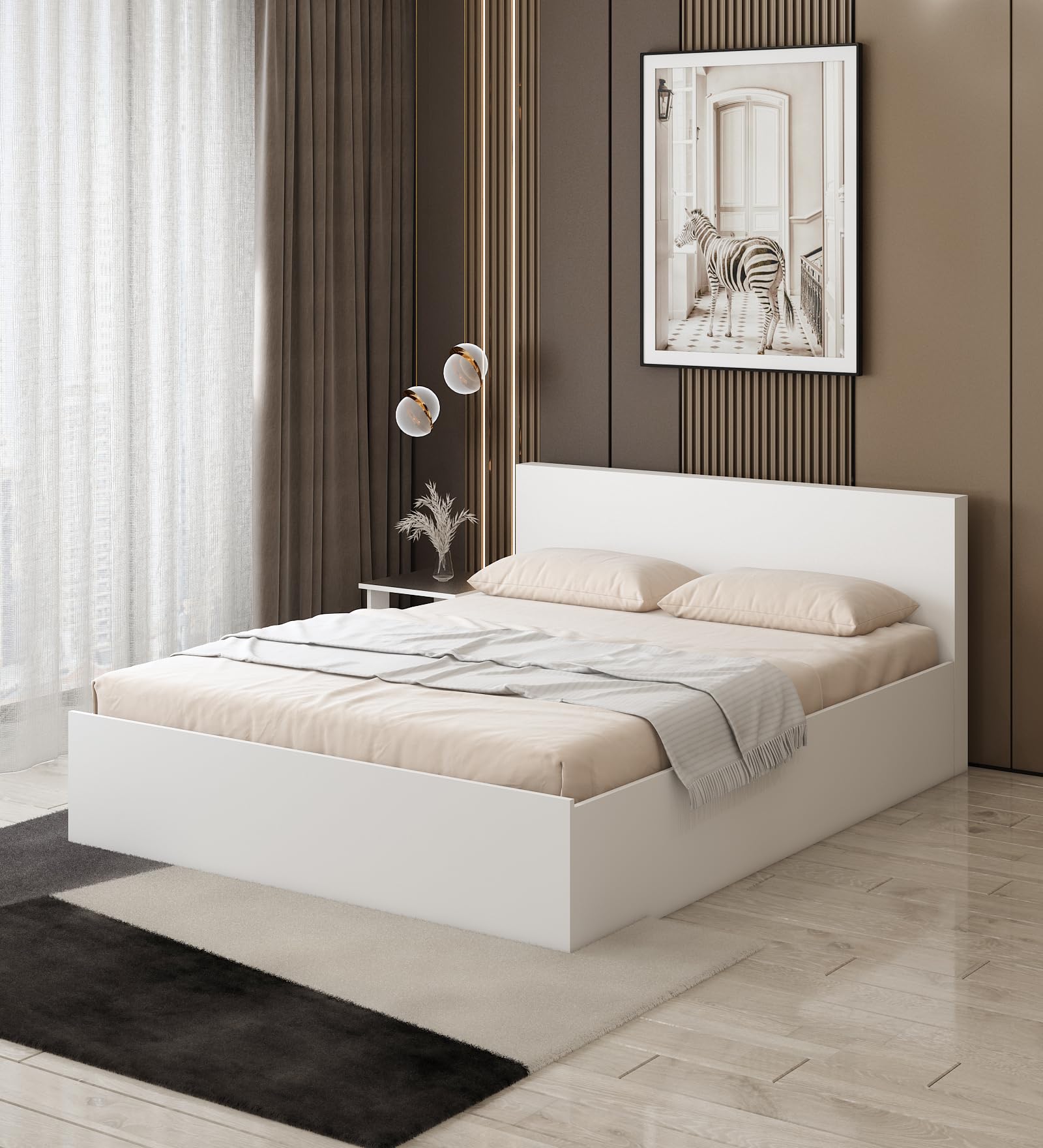 A GLOBIA Creations Delta Queen Bed with Box Storage | Engineered Wood | Frosty White Finish | Sturdy & Sleek | Knock-Down Assembly | 36-Months Warranty-picture-17