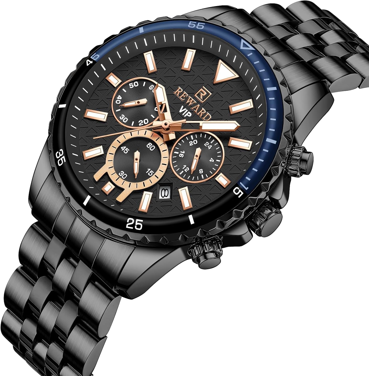 REWARD Men's Wrist Watches Fashion Business Dress Stainless Steel Wristwatch for Men (Chronograph/Waterproof/Luminous/Date) Sport Mens Quartz Watch Black/Silver/Blue/Green - Image 2