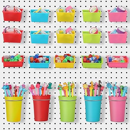 0 Pcs Pegboard Bins and Cups with Hooks and Loops Peg Assortment Organizer Accessories Various Tool Organizer Pegboard Baskets Set (Mixed Color)