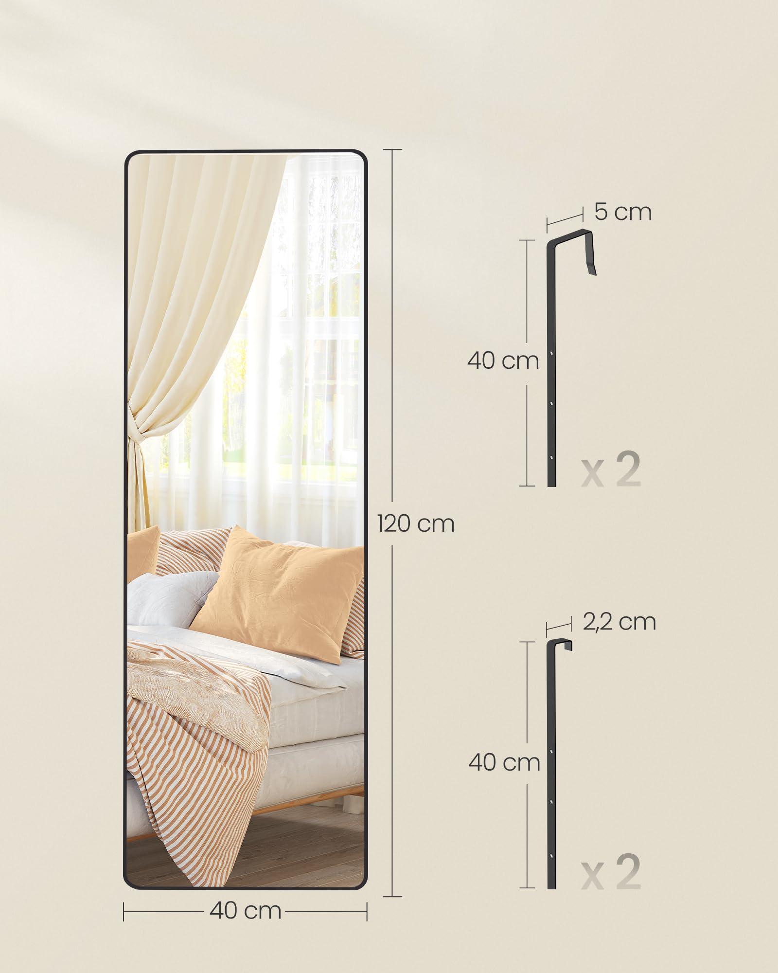 SONGMICS lustro ścienne, szkło hartowane, 120 x 40 x 1,3 cm