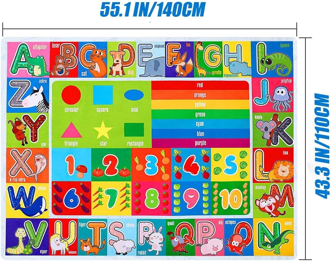 IMIKEYA Kids Educational Rug Playtime Collection ABC, Numbers and Shapes Learning Carpet Kids Play Rug Mat Playmat for Playroom Bedroom, 55.1 x 43.3 inch