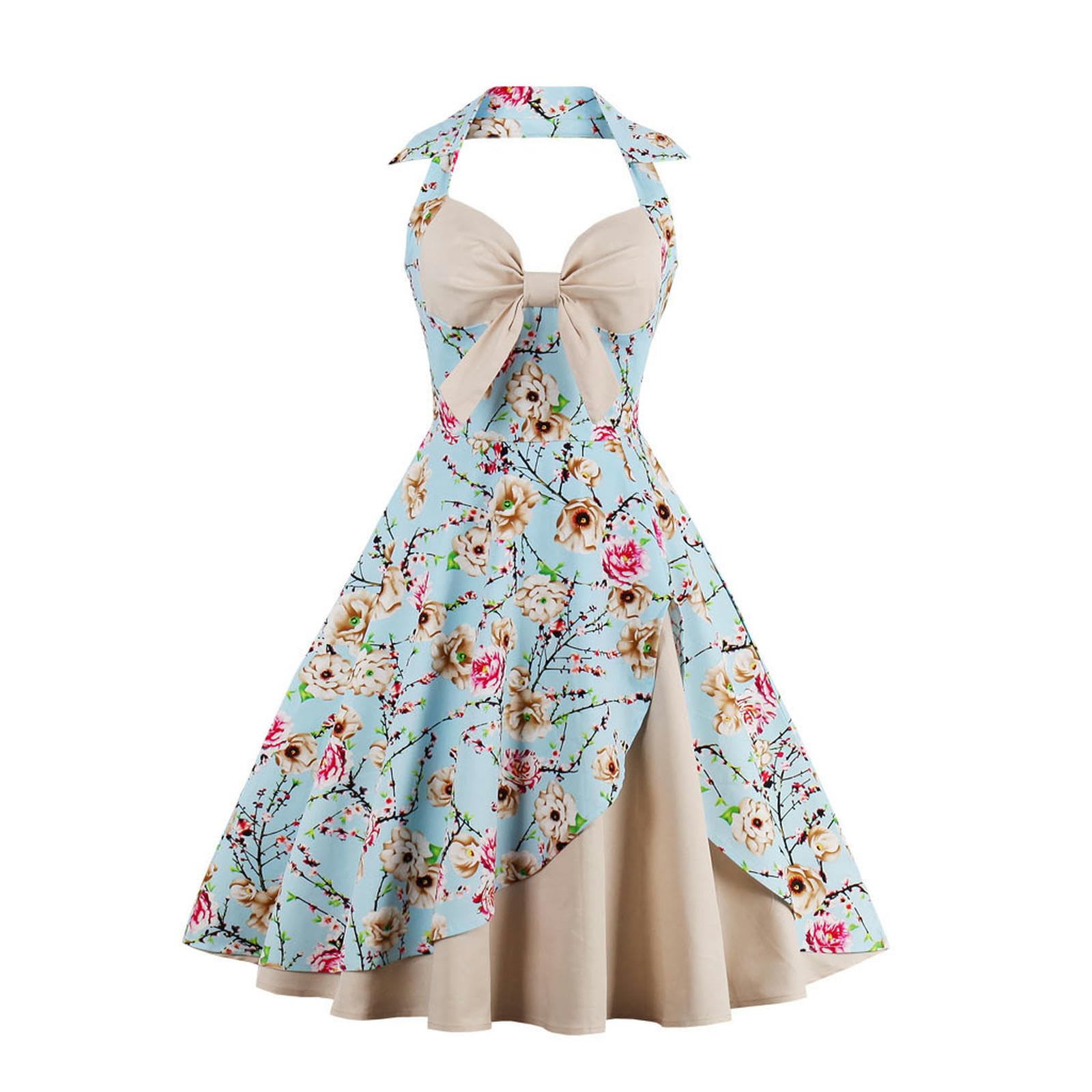 Abito da Donna con Scollo all'Americana, Scollo a V e Gonna Media Lunghezza impunturata - Giallo con Girasole Blu Navy - L