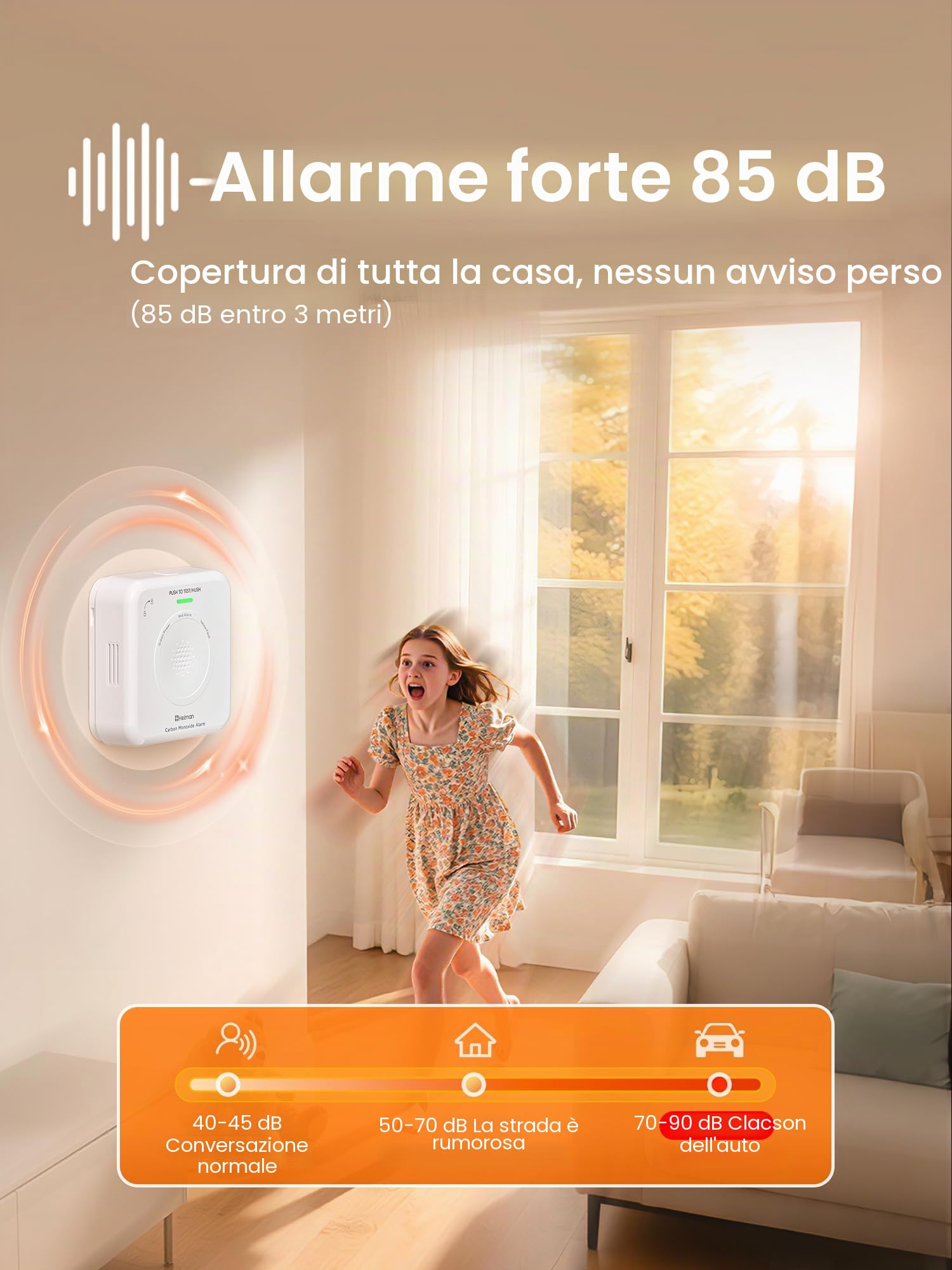 Heiman Rilevatore di monossido di carbonio intelligente Matter (Hub richiesto) - Rilevatore CO per SmartThings & Home Assistant, certificato nel 50291, batterie sostituibili, sensore 10 anni, 85dB