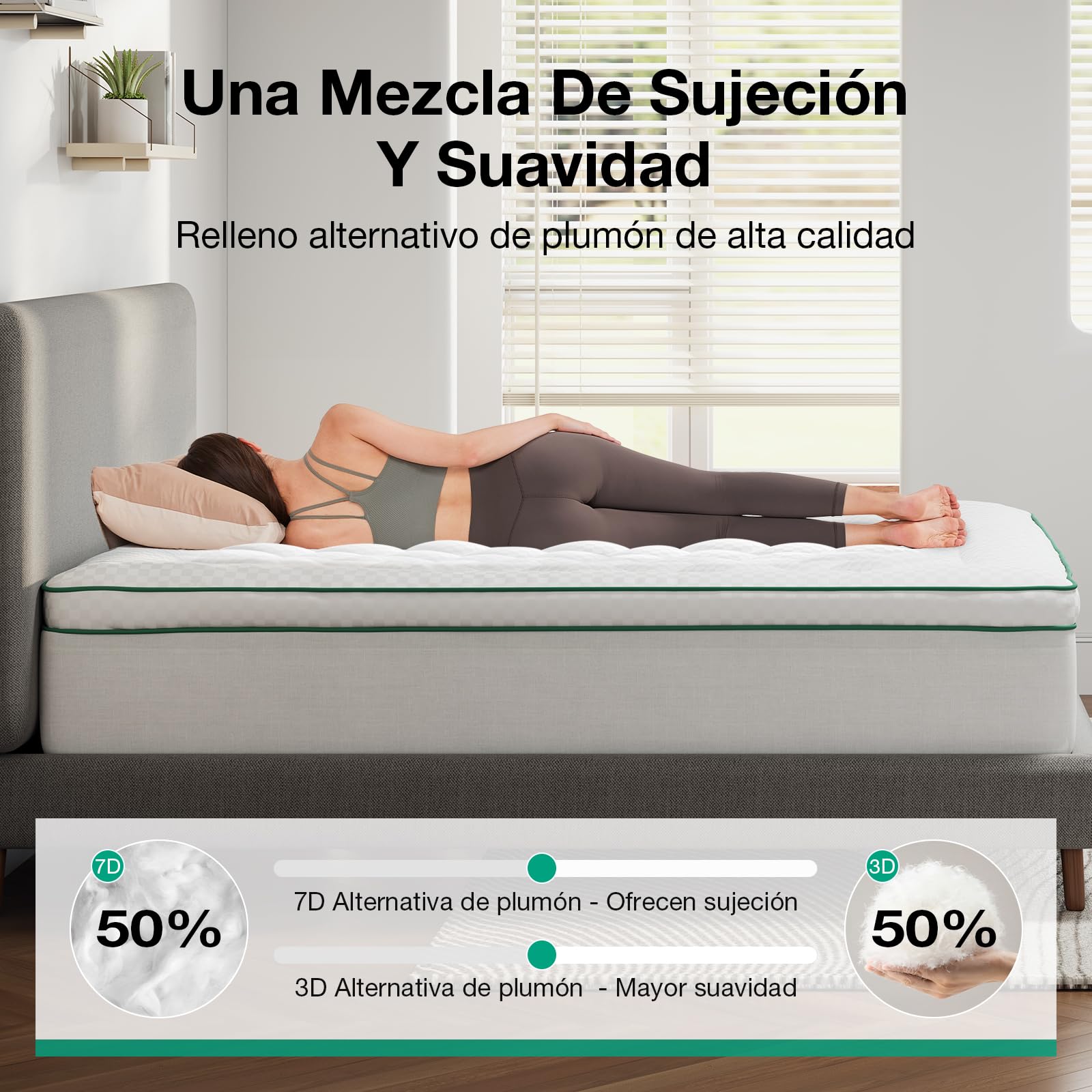 Novilla Topper 135 x 190 cm Topper for Double Bed Memory Foam and Bamboo Fibre Foam 5 cm, Promotes Ventilation and Air Permeability, Good Support, Excellent Elastic and