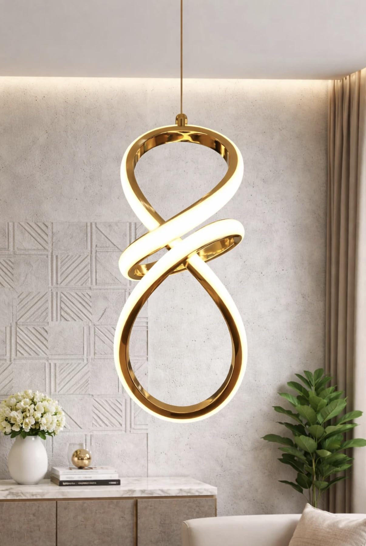 Infinity Modern Luxury LED Hanging Lamp (Infinity Loop, GOLD & WHITE, GOLD) | Modern Design,Adjustable Cord,3LED COLOUR-image-8