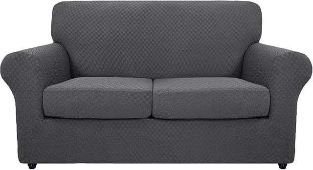 MAXIJIN 3 Piece Newest Jacquard Couch Covers for 2 Seater Super Stretch Non Slip Love Seat Couch Cover for Dogs Pet Friendly Elastic Furniture Protector Loveseat Slipcovers (2 Seater, Dark Grey)