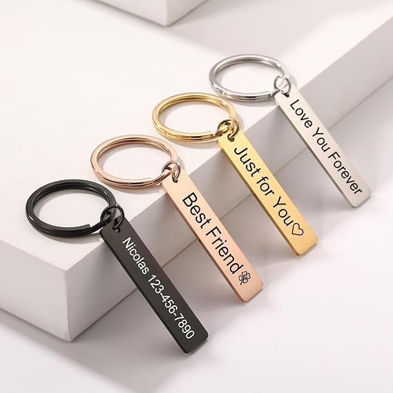 MeMeDIY Custom Keychain with Engraved Text Name Personalized Stainless Steel Bar Keychain Gift for Boyfriend Friends Dad