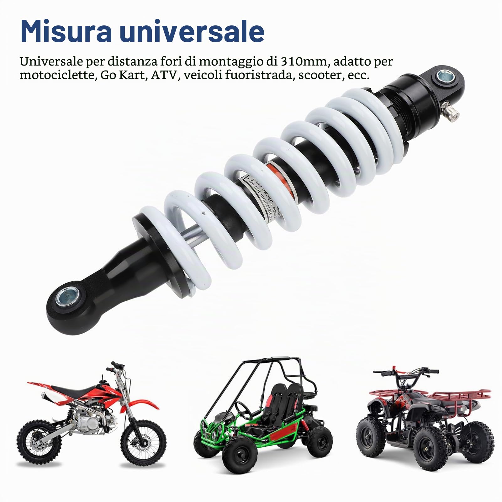 Ammortizzatore Posteriore da 310mm Ammortizzatore Posteriore in Lega di Alluminio CNC con Diametro di 10mm per Scooter Go Kart da 70c C a 200c Dirt Pit Bike