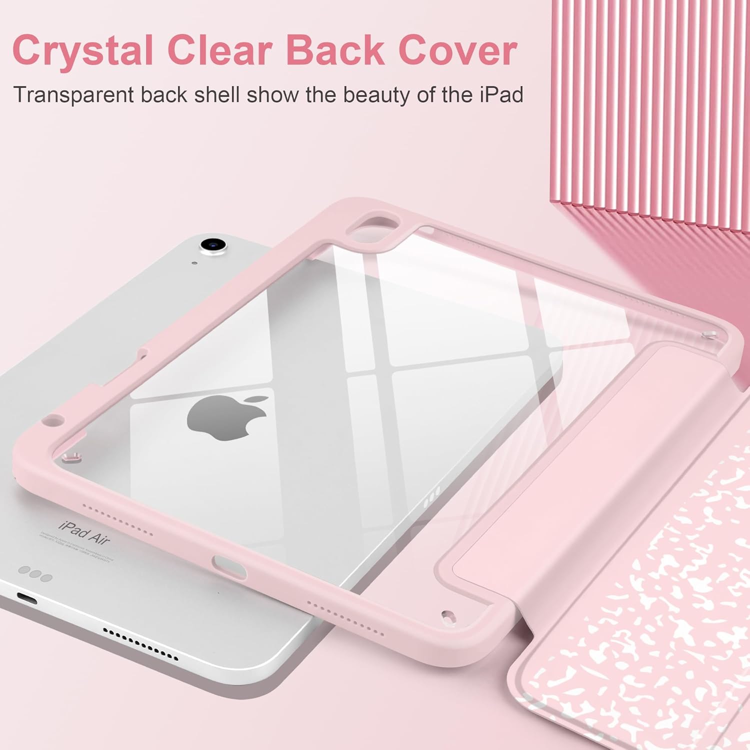 MEEgoodo Case for iPad Air 11 inch M4 2026/M3 2025/M2 2024, for iPad Air 5th/4th Generation Case 10.9 inch 2022/2020, Tablet Cover with Acrylic Transparent Back Shell, Pink Composition Book