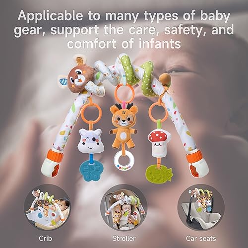Miniatura 4 de TUMAMA - Arco de actividad para bebé con juguete en espiral de oso, clips ajustables y desmontables, juguetes sensoriales estimulantes colgantes,