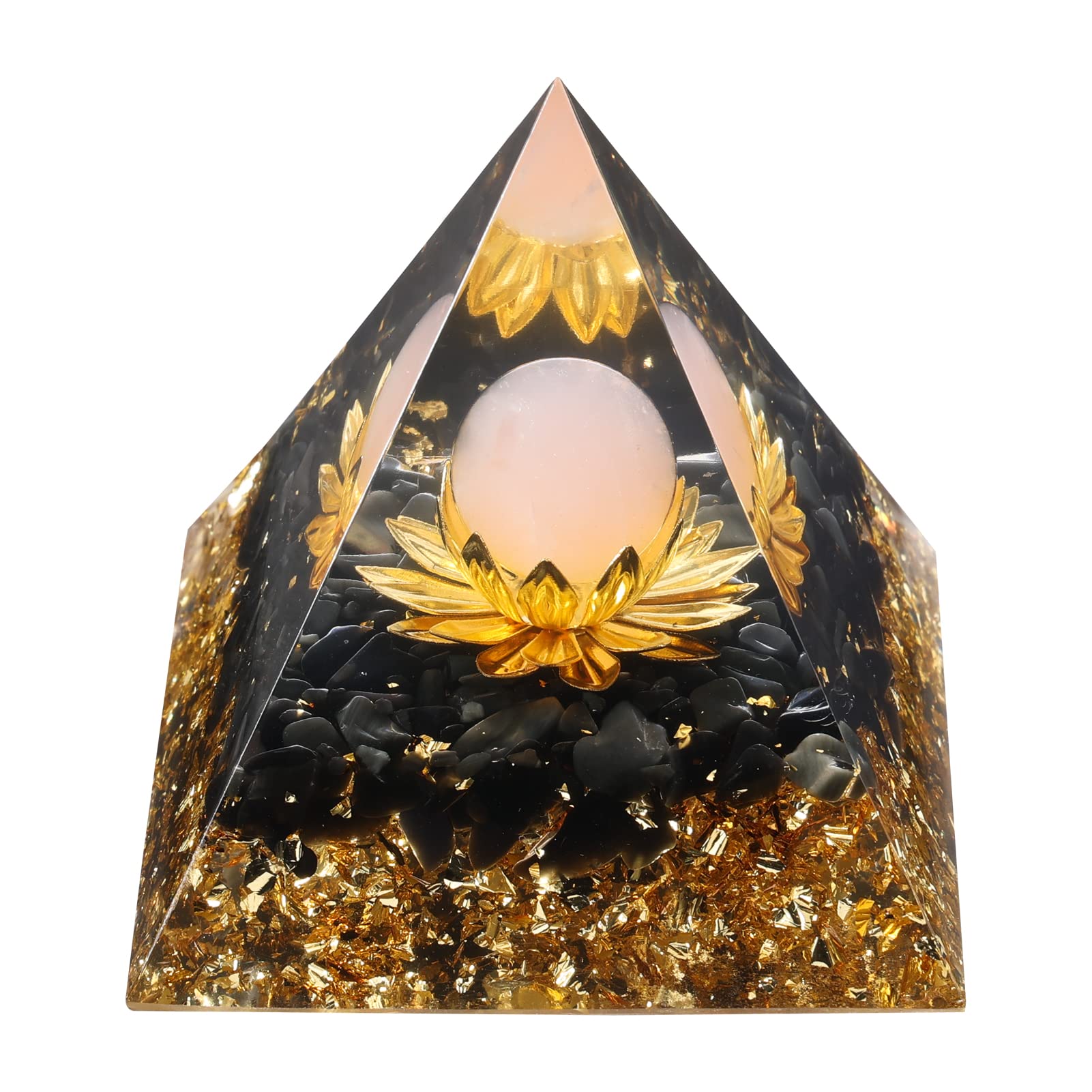 Orgone Pyramid for Positive Energy, New Crystal Pyramid Handmade Pyramid, Protection Crystals Energy Generator for Stress Reduce Healing Meditation Attract Wealth Lucky (Pink Crystal Ball + Lotus)