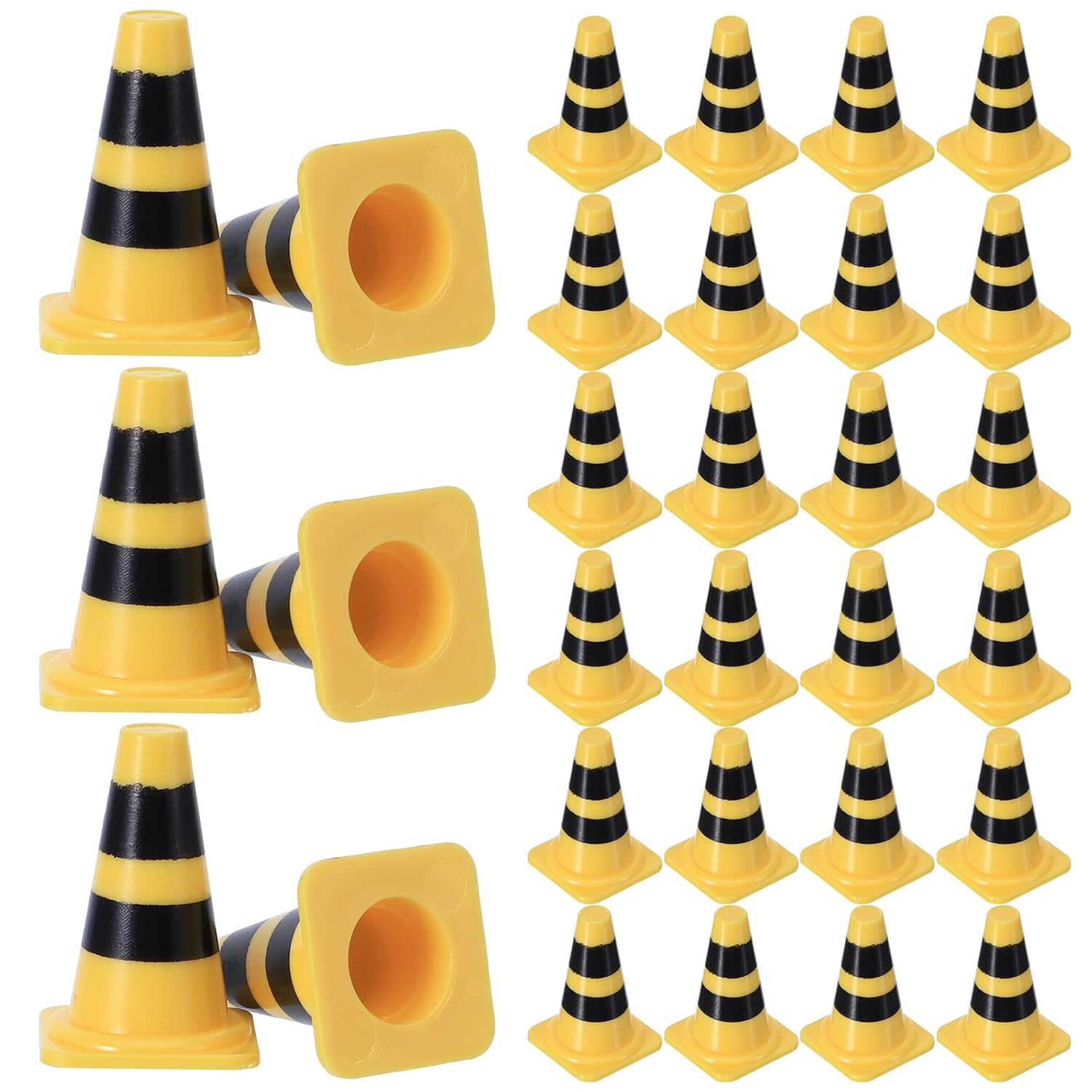 30 Pcs Mini Traffic Cones, 1" Plastic Small Cones,Small Yellow Cone Mini Construction Cone Traffic Caution Signs for Micro Landscape Sand Table, Street Signs, Engineering Road ConeSS Model(Yellow Blac