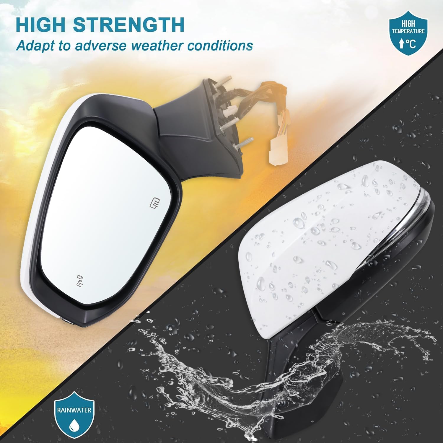 Left Driver Side Mirror Compatible With 2020 2021 2022 2023 2024 2025 2026 Toyota Highlander With Manual Folding Power Glass Heated Turn Signal Blind Spot White Replace#87940-0E350(7Pins)